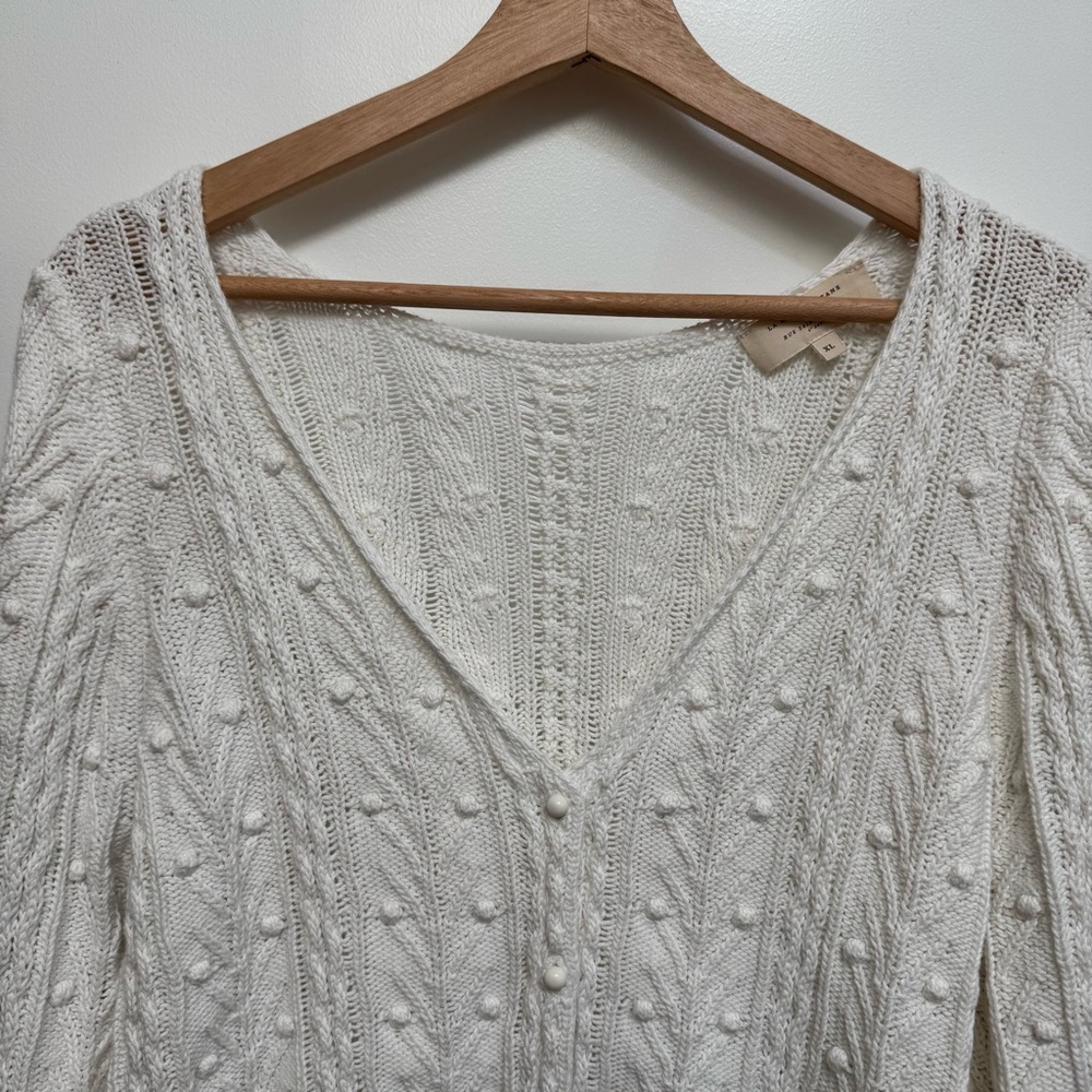 Sezane Beryl Cardigan Sweater Women XL Cable Knit Organic Cotton Reversible Butt - Picture 3 of 14